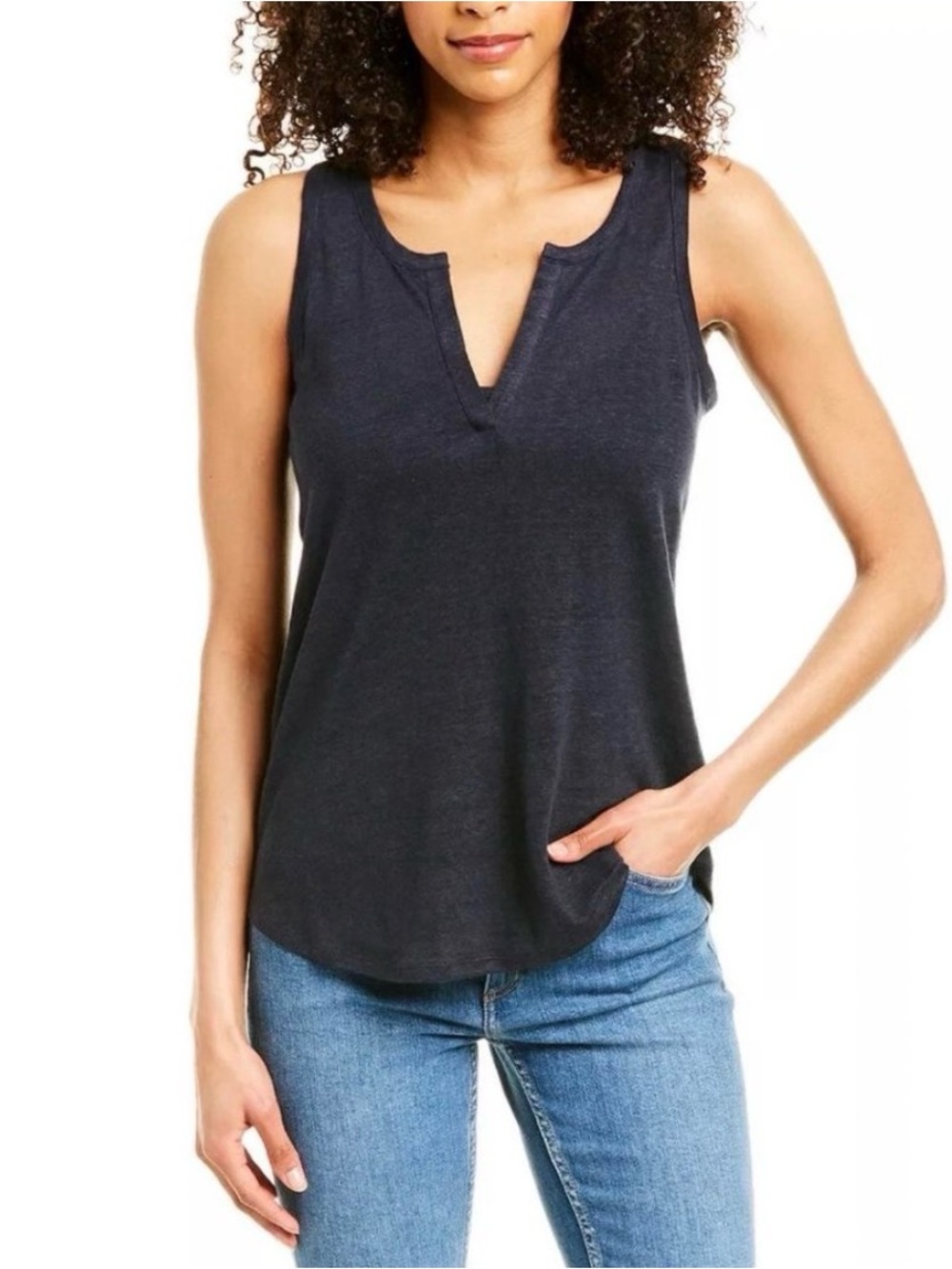 Vince Navy Sleeveless V-Notch Tank Top